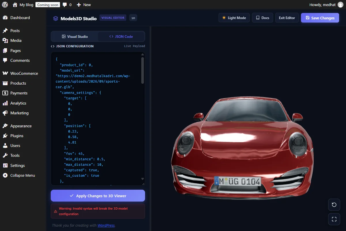 Developer JSON Code Mode Live Schema